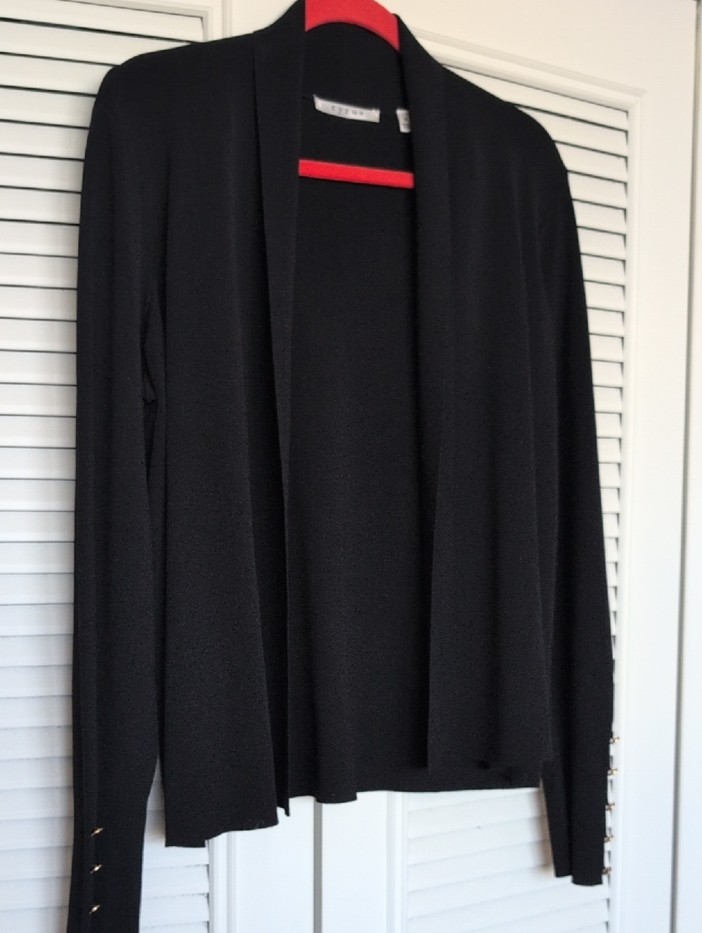 NWT Cyrus Black Open-Front Women’s Cardigan Button Cuff Detailing M